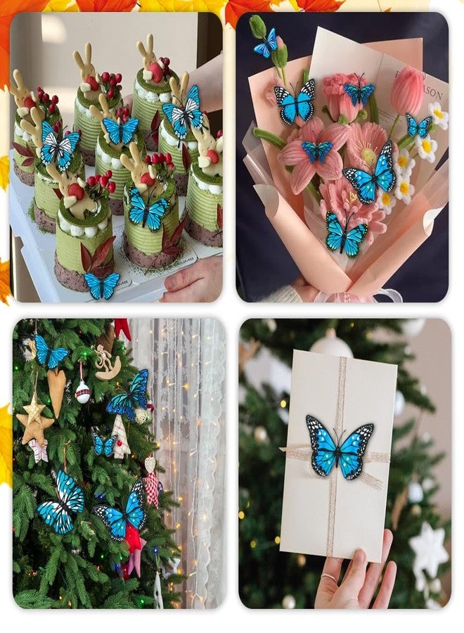 Liwidon Monarch Butterfly Decorations, 24 PCS Monarch Butterfly Wall Decor 3D Blue Fake Butterflies for Crafts Day of The Dead Halloween Party Supplies Autumn Wedding Home Wall Table Bedroom Decorations - Image 4